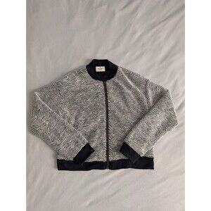 Marine Layer Birdseye Bomber Jacket Womens Medium Black White Full Zip